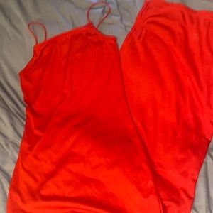 Sexy red dress with slit.